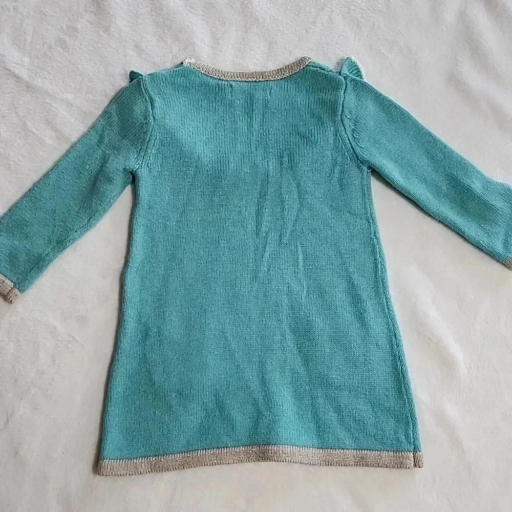 Baby Boden Blue Knit Ruffle Collar‎ Cashmere Blend Sweater Dress 3-6M Y0464